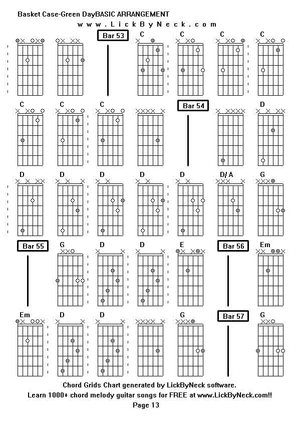 Chord Grids Chart of chord melody fingerstyle guitar song-Basket Case-Green DayBASIC ARRANGEMENT,generated by LickByNeck software.